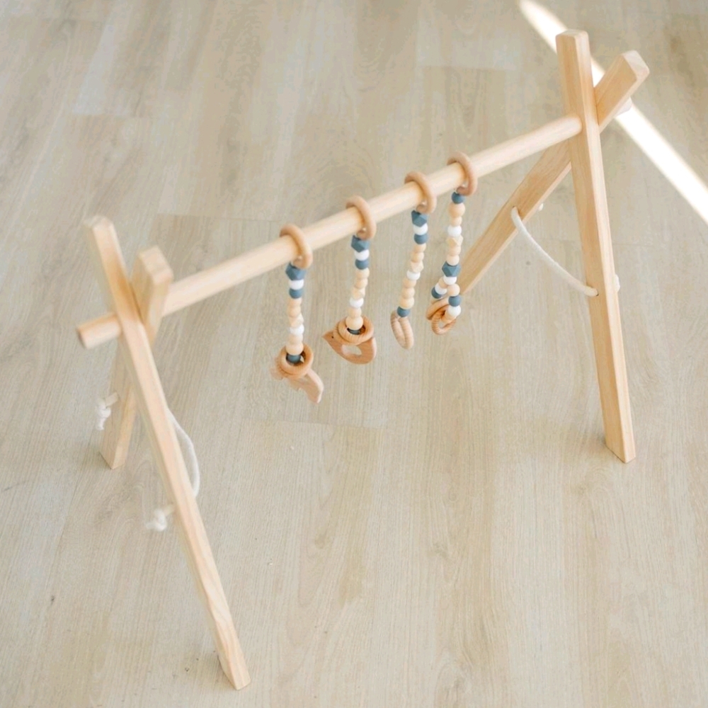 Poppyseed Natural Beech Baby Gym + Gray Toys